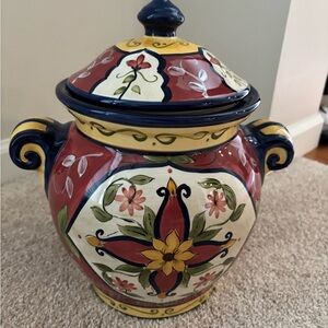 Pier 1 Vallarta Hand painted Earthenware Ceramic Jar Lid Retired 2006 Red Yellow